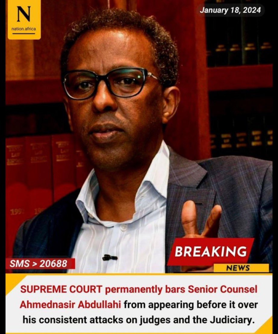 makaumutua's tweet image. It’s patently UNCONSTITUTIONAL for the Supreme Court of Kenya to ban Senior Counsel @ahmednasirlaw or his associates from appearing before it.  Free speech is the cornerstone of democracy.  You don’t win an argument by gagging your opponent.  That’s fascism.  Shame on them!