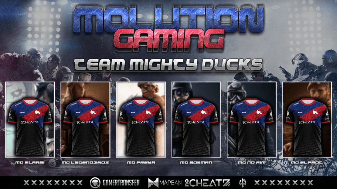 hiermit dürfen wir Euch stolz unser #RainbowSix Team: Mighty Ducks präsentieren!

IGL/Frag – MG Elabi
Second Support – MG Legend2603
Support – MG Freya
Shotcall/Flex – MG Bosman
Entry – MG No-Aim
Flex – MG elfrot

Wir wünschen euch viel Glück und Erfolg bei uns!

#GoMolution