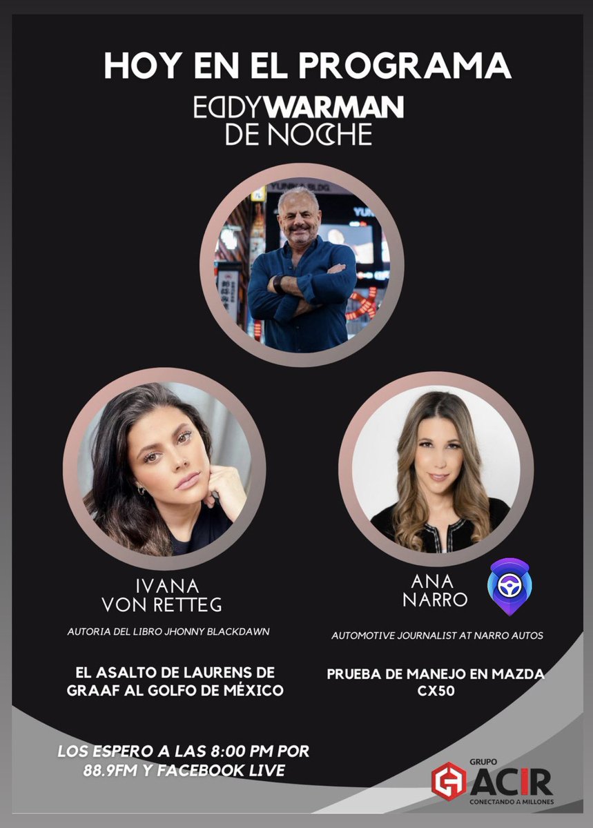 AnaNarro's tweet photo. Nos escuchamos 8:00pm con @EddyWarman @grupoacir para hablar de @MazdaOficial CX50 #AnaNarro https://t.co/oEhKfEIkJy