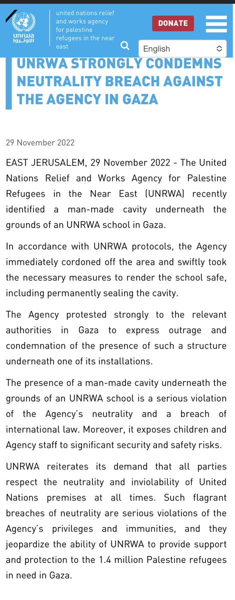 Reminder: both in 2021 and 2022 UNRWA released statements after tunnels were found under their facilities.