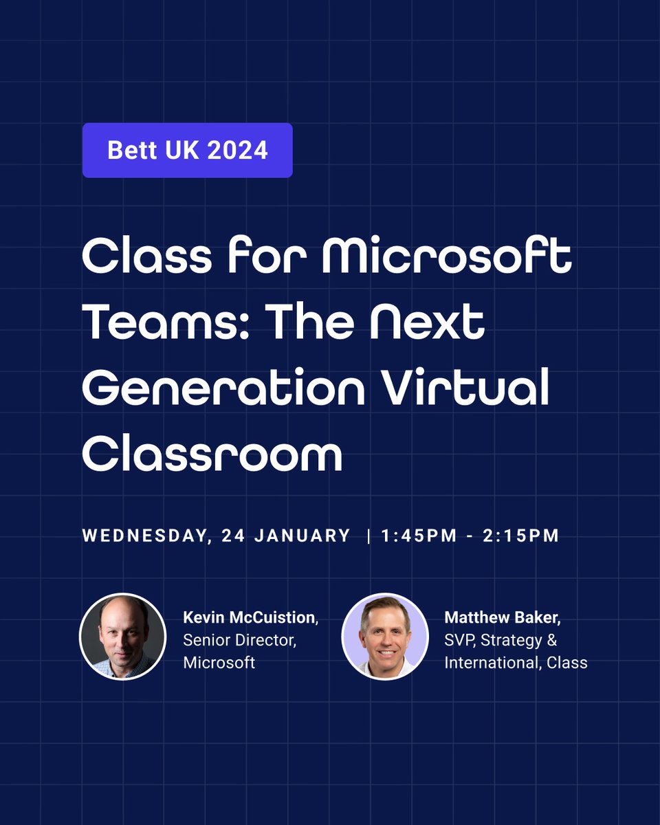 Attending #BettUK2024 next week? Don't miss our joint session with @Microsoft to discover how Class for Microsoft Teams can boost engagement and enhance the success of both teachers and students. Add it to your agenda: bit.ly/426iALp