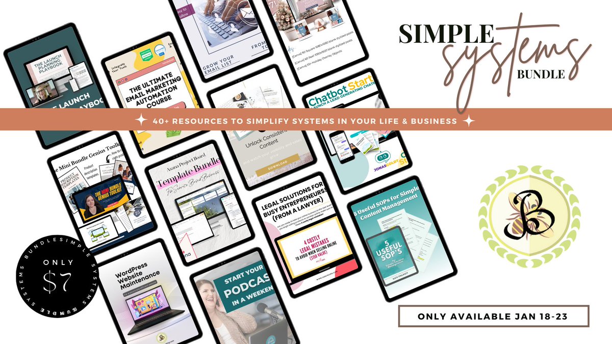 The Simple Systems Bundle is here! You can snag 40+  incredible resources to simplify systems in your life and business for just $7. Today ONLY get a huge bonus! #marketing #businesssystems #bundle #deal #digitalmarketing #onlinebusiness 
leslielikes.me/ssb-jan2024