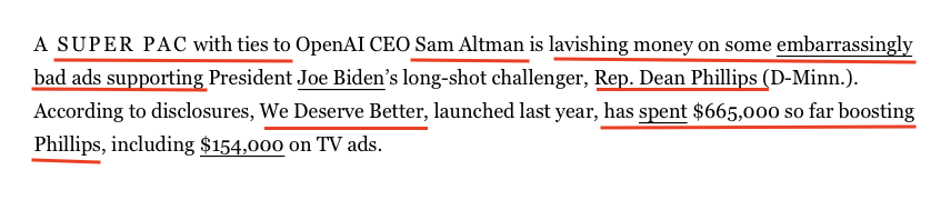 greeninoc's tweet photo. @MsMalarkey24 @deanbphillips @AndrewYang The timing!
▪️Biden EO: Safe, Secure, Trustworthy AI 

▪️Days later Phillips runs to San Francisco upon being summoned by Open AI CEO Altman b/c he knows #DeanPhillipsForSale

▪️After the meeting Altman creates Phillips-centered PAC

Phillips 😍billionaire tech bros
#DropOutDean https://t.co/0VC0zMCE4l