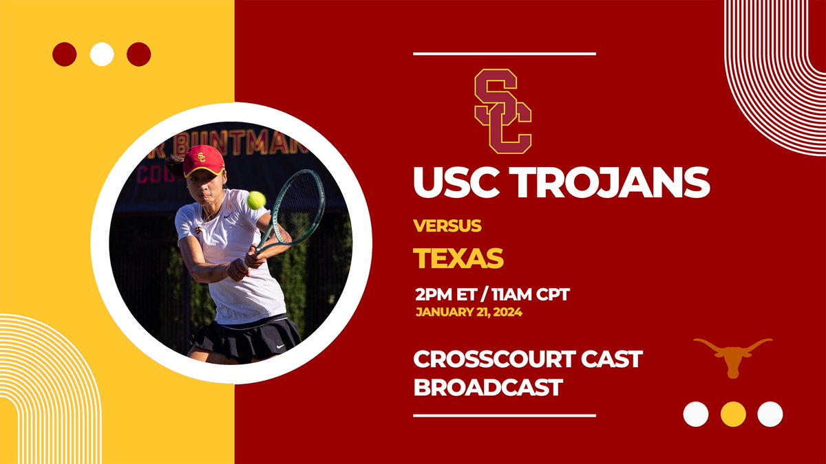 Live from LA! Join @Gill_Gross this Sunday for our @CrossCourt_Cast coverage of a loaded top 25 matchup #6 @TexasWTN at #21 @USCWomensTennis. 📺: youtube.com/live/-X4vygCpy… 🎥: @CR_Producer