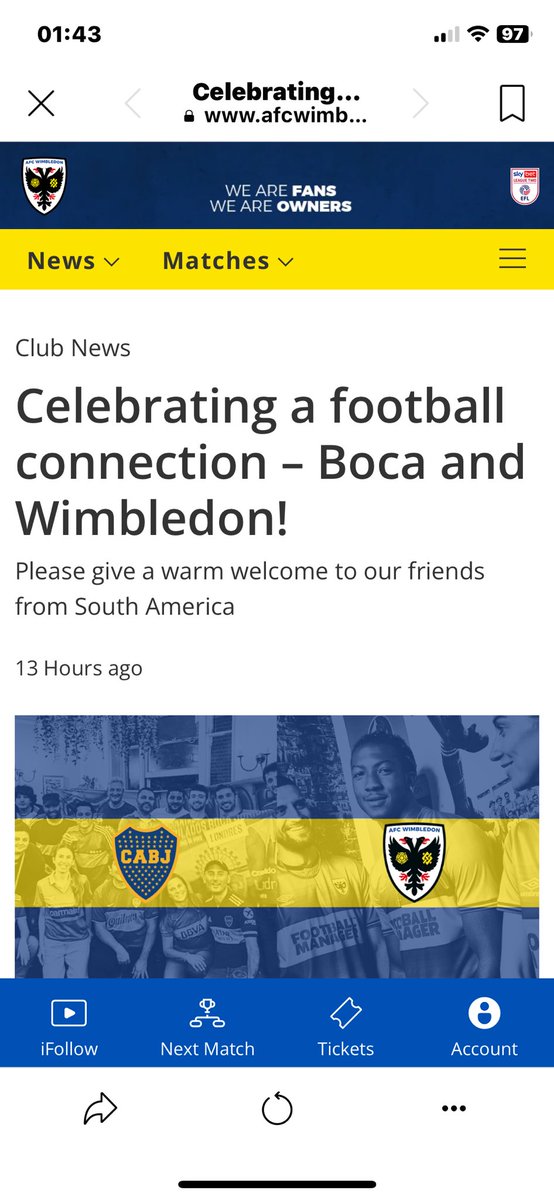 benjaminbond92's tweet photo. @AFCWimbledon  @BocaJrsOficial absolutely love this 💙💛 https://t.co/O97cCAqy6w