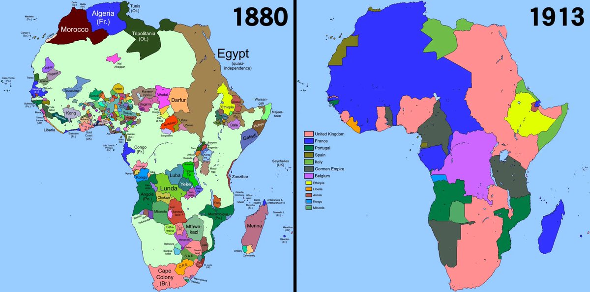 Africa in 1880 compared to 1913