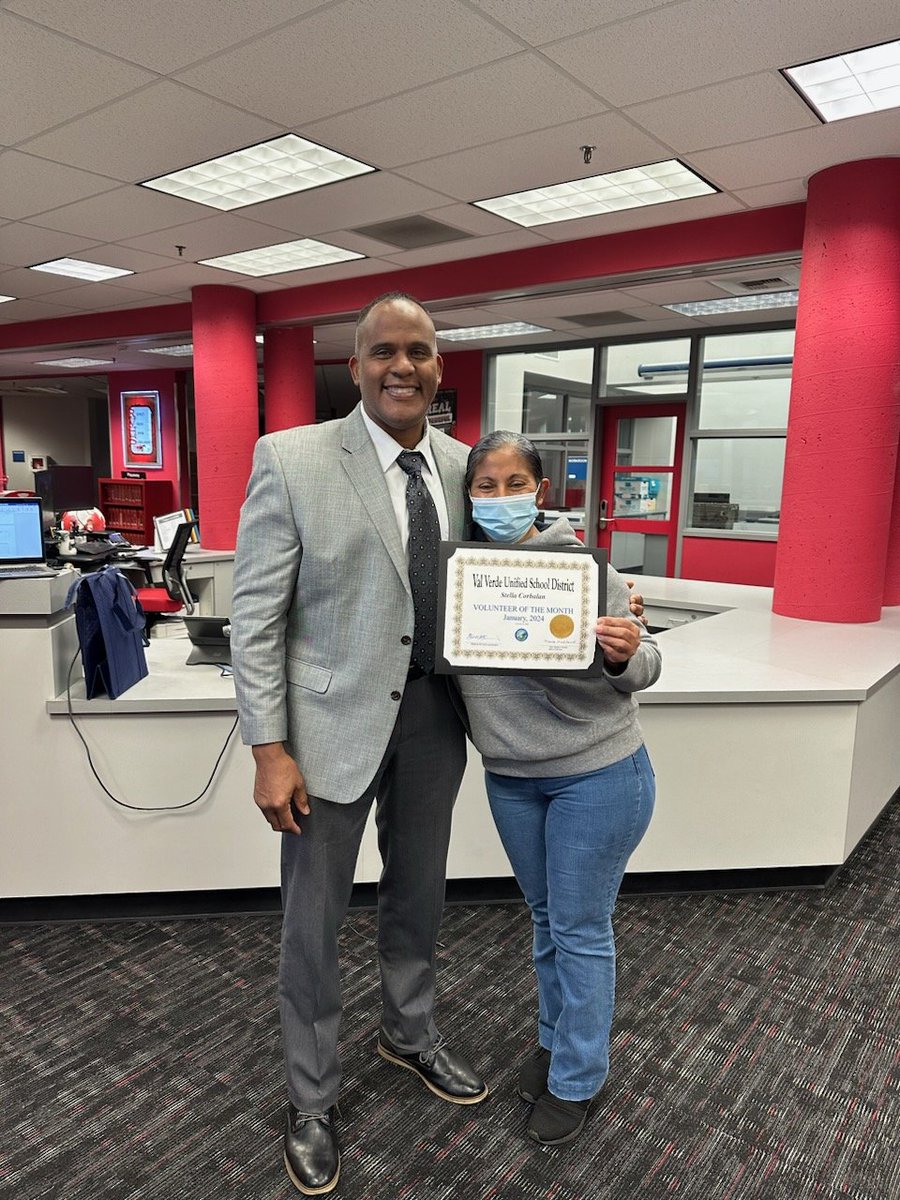 Please join me in congratulating the @ValVerdeUSD Volunteer of the Month  <a href="/RVHS_Mustangs/">Rancho Verde HS</a> Ms. Stella Corbalan! She does so much for our school &amp; community! Serving on our School Site Council &amp; Band Boosters spending countless hours supporting our kids! Thanks for all you do!