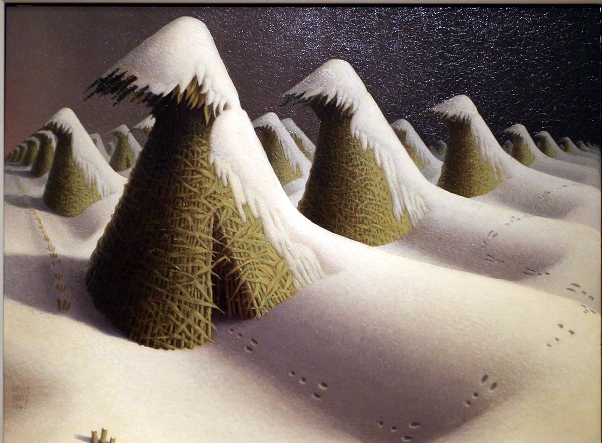 jeryzner's tweet photo. #Inners #Maddow #WagnerTonight #LastWord @SRuhle 

Good Evening
well the news is still rehashing #IowaCaucus as if it means a dang thing-so more Grant!

Prev Art Break 3 1 #IowaArtist
Grant Wood-“January”(1940-41) oil on Masonite 
Cleveland Art Museum 

Known for regionalism https://t.co/GHOEMwpny3