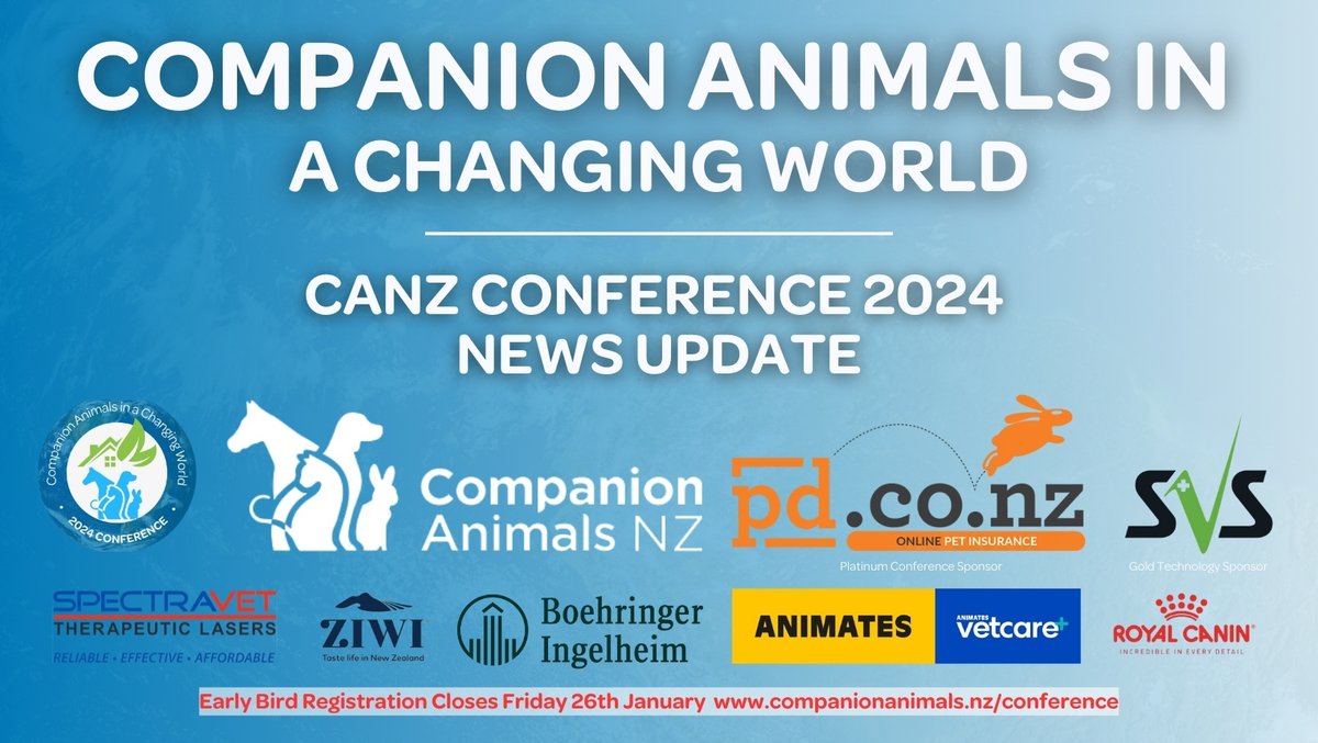 _CANZ_'s tweet image. All the latest CANZ Conference 2024 News - Scholarships Available, Early Bird Reminder, International Speakers and more ....
Share our latest news update with those you know who are vested in animal welfare and guardianship.

Click the link to read ... companionanimals.nz/conference-news