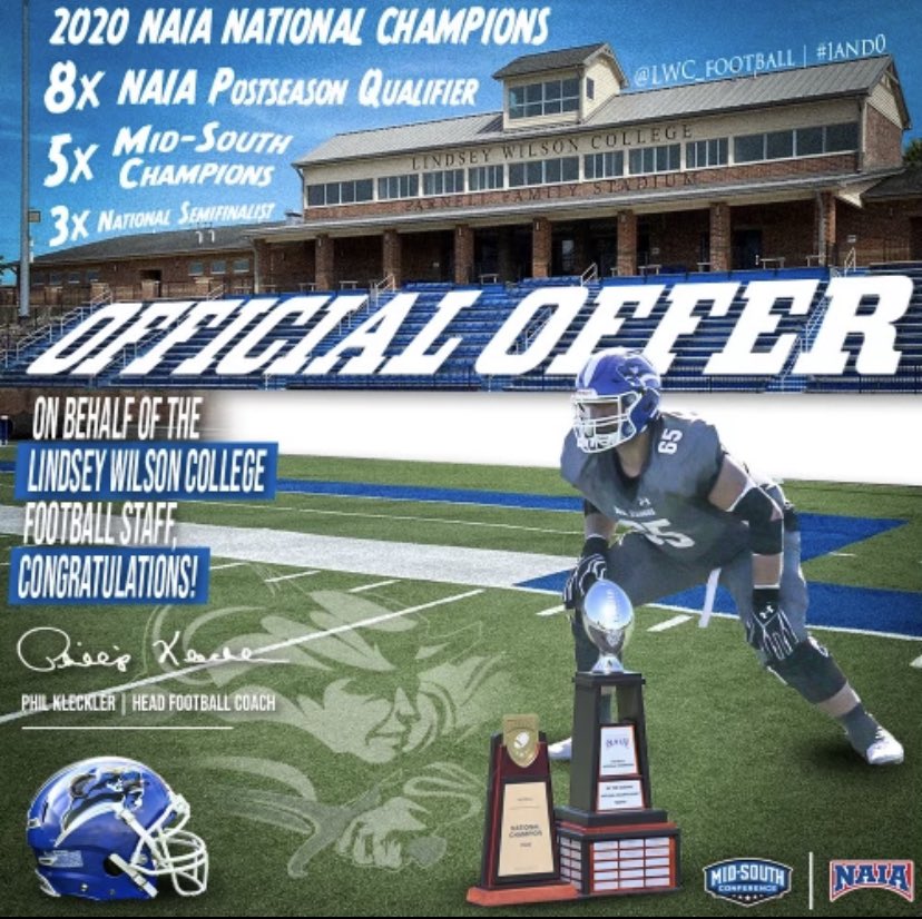 I am blessed to receive my second offer to play football at Lindsey Wilson College! Thank you <a href="/CoachKleckler/">Phil Kleckler</a>