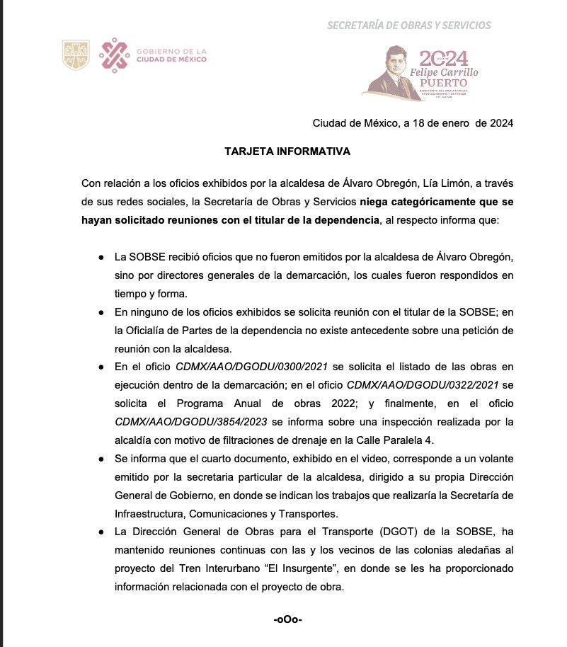 Alcaldesa @lialimon, según la @SOBSECDMX, en ninguno de los oficios que usted exhibe se solicita una reunión con el titular Jesús Esteva. En aras de la credibilidad, es importante que usted publique los documentos a los que se refiere (donde usted dice solicitó dichas reuniones)