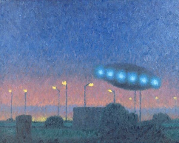 'ufo over the city' by michael buhler, 1980