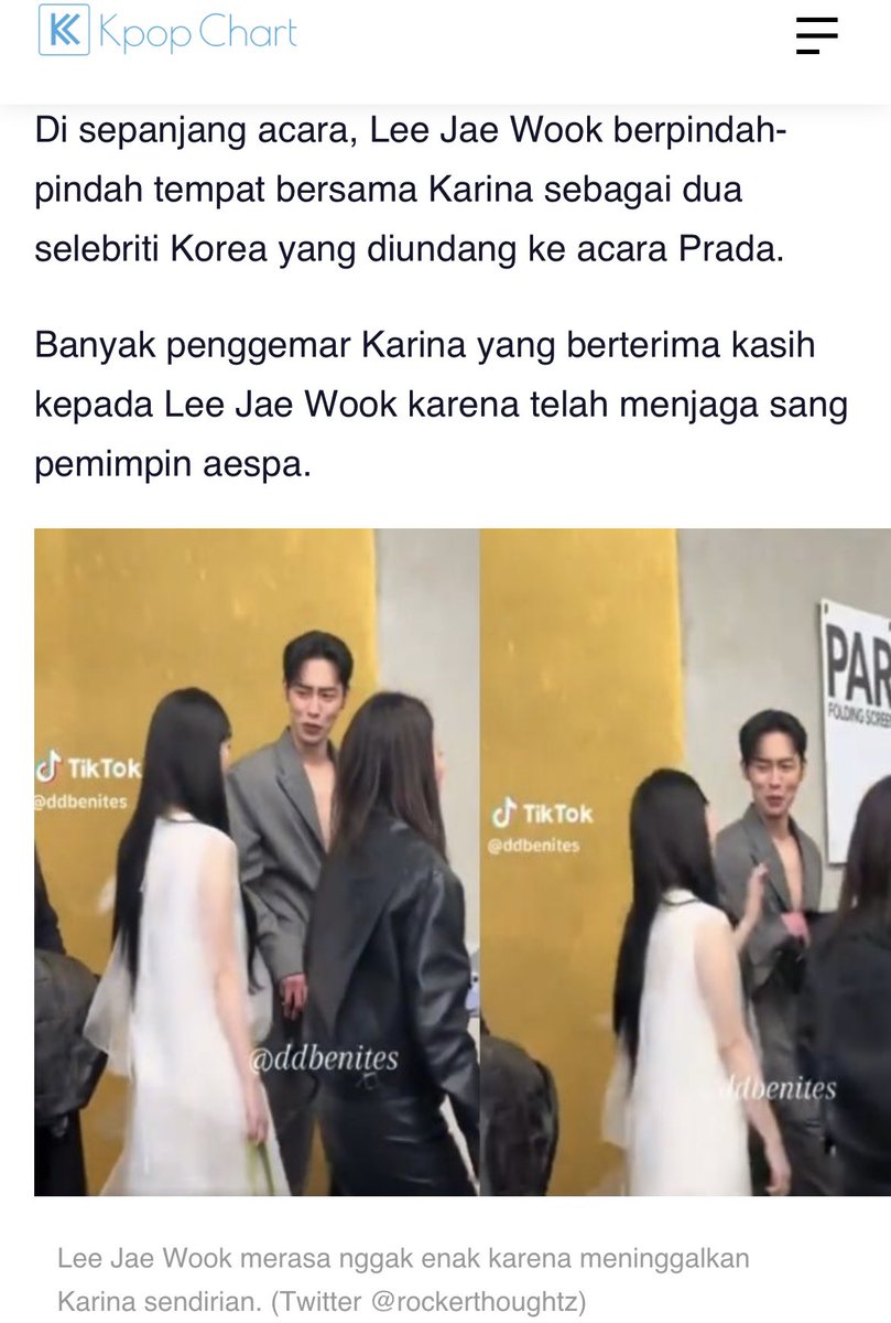 “Karina looked like she was accompanied by an older brother at Prada event, this person is always attentive”

Throughout the event #LeeJaeWook moved around with Karina as 2 Korean celebrities invited to Prada event

Many Karina fans thanked Jaewook for looking after aespa leader