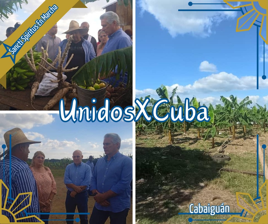 <a href="/DeivyPrezMartn1/">Deivy Pérez Martín</a> <a href="/PresidenciaCuba/">Presidencia Cuba 🇨🇺</a> <a href="/PartidoPCC/">Partido Comunista de Cuba</a> <a href="/DiazCanelB/">Miguel Díaz-Canel Bermúdez</a> ahora mismo en recorrido por finca destacada en #Cabaiguán #SanctiSpiritusEnMarcha 
<a href="/DeivyPrezMartn1/">Deivy Pérez Martín</a> 
#CCPCCEnCabaiguán