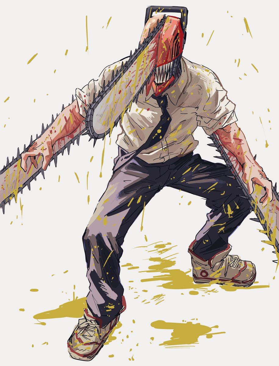 denji (chainsaw man) 1boy necktie shirt teeth sharp teeth black necktie white shirt  illustration images