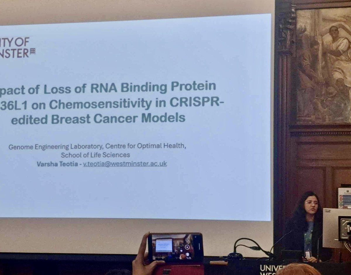 Varsha Teotia presenting her fascinating research exploring the impact of loss of RNA binding protein, ZFP36L1 on chemosensitivity in CRISPR-edited breast cancer models 👏👏👏