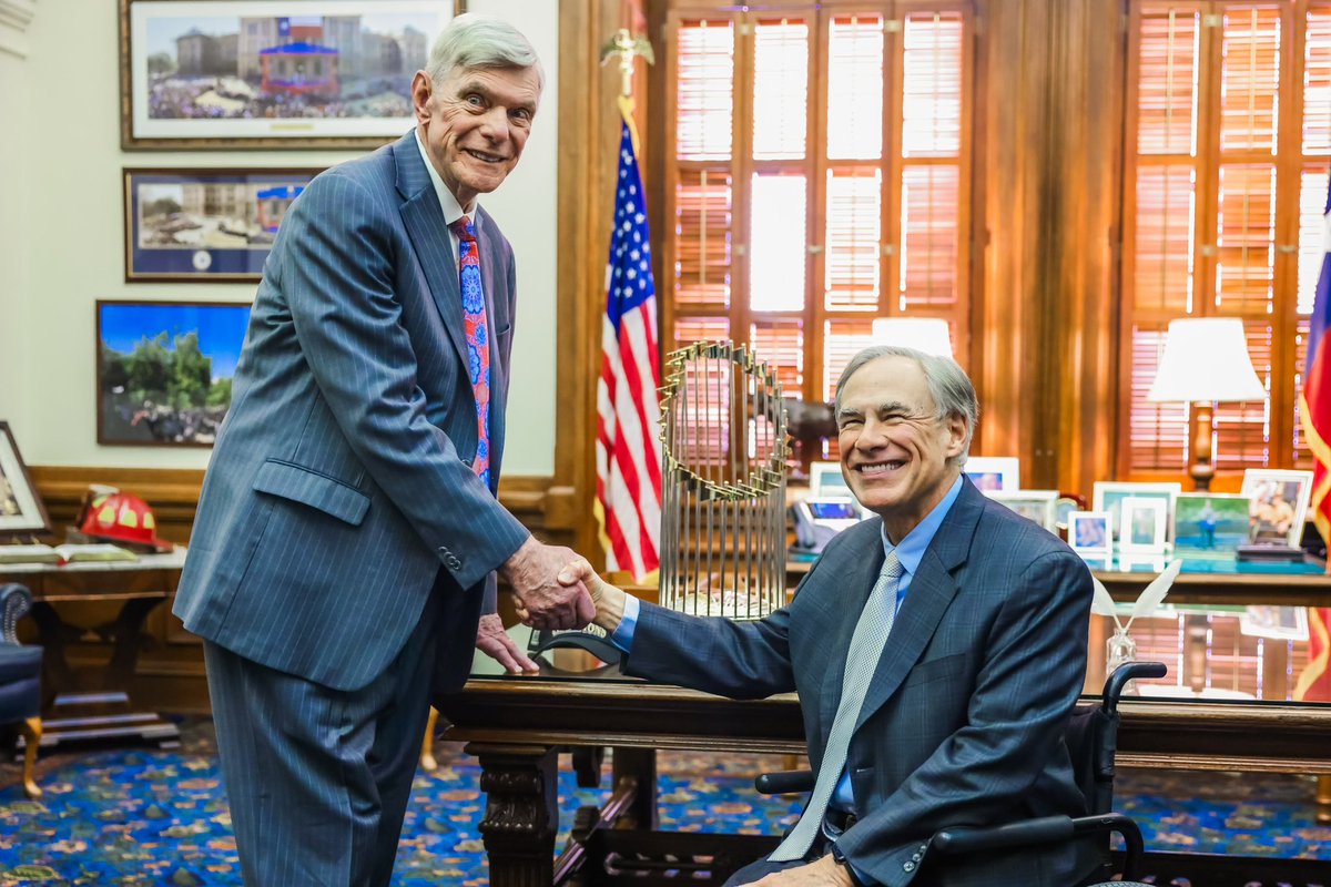 World champions in the building! 

Proud to welcome the <a href="/Rangers/">Texas Rangers</a> to the Texas Capitol today and celebrate their 2023 World Series win.

Another trophy for a legendary Texas team.