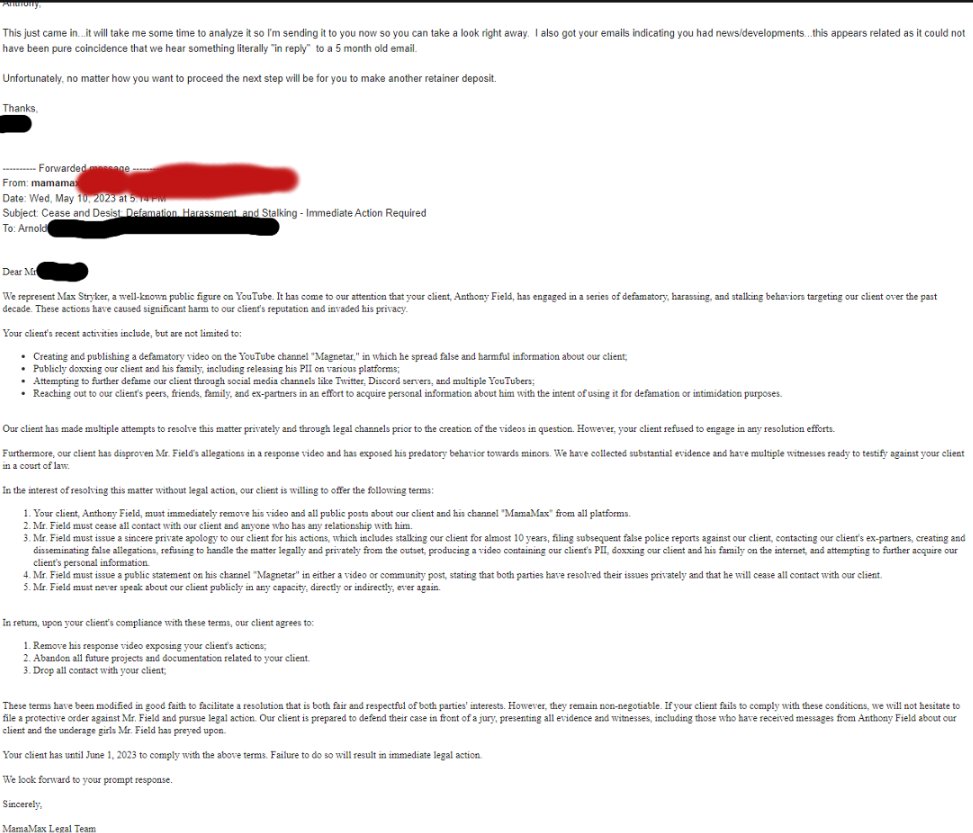 MagnetarYT's tweet photo. Hey - here are the emails between my attorney and the "MamaMax Legal Team" https://t.co/resvRARyGN