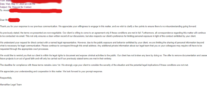 MagnetarYT's tweet photo. Hey - here are the emails between my attorney and the "MamaMax Legal Team" https://t.co/resvRARyGN