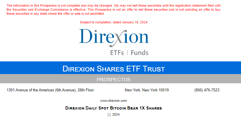 UPDATE: @DirexionLETFs joins the leveraged #bitcoin ETF filings with 5 funds. 2x, -2x, 1.5x, -1.5x, and -1x. Rex Shares, ProShares and Direxion all filed now.