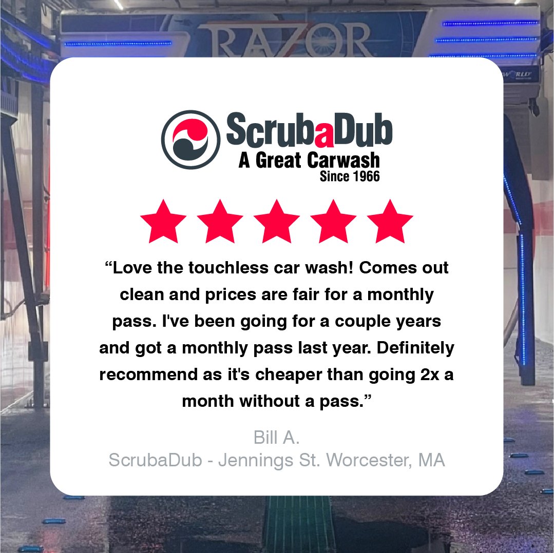 ScrubaDubCarWsh's tweet image. Thank you, Bill, for leaving us this ⭐️ review about our #Touchless wash bays at our Jennings St. Worcester, MA location! We love keeping your car #ScrubaDubClean ! ✨

#review #5star #southbay #worcester #carwash #ScrubaDub #touchlesswash #massachusetts
