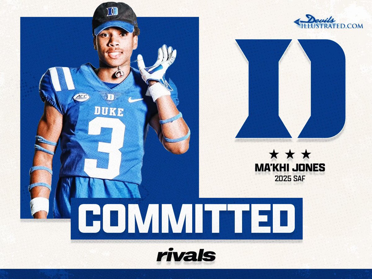 Ma’khi |Nooch| Jones ✞ (@makhijones31) on Twitter photo I’m Grateful and Beyond blessed to Announce my commitment to Duke University 💙 <a href="/Coach_MannyDiaz/">Manny Diaz</a> <a href="/GinfanteMT/">Gabe Infante</a> <a href="/coachRickLyster/">Rick Lyster</a> <a href="/Coach_Bower/">Coach Harland Bower</a> <a href="/CoachBenReaves/">Ben Reaves Jr.</a> <a href="/RivalsFriedman/">Adam Friedman</a> <a href="/adamgorney/">Adam Gorney</a> <a href="/Rivals/">Rivals</a> Lets Get To Work !!!! I’m Grateful and Beyond blessed to Announce my commitment to Duke University 💙 <a href="/Coach_MannyDiaz/">Manny Diaz</a> <a href="/GinfanteMT/">Gabe Infante</a> <a href="/coachRickLyster/">Rick Lyster</a> <a href="/Coach_Bower/">Coach Harland Bower</a> <a href="/CoachBenReaves/">Ben Reaves Jr.</a> <a href="/RivalsFriedman/">Adam Friedman</a> <a href="/adamgorney/">Adam Gorney</a> <a href="/Rivals/">Rivals</a> Lets Get To Work !!!!