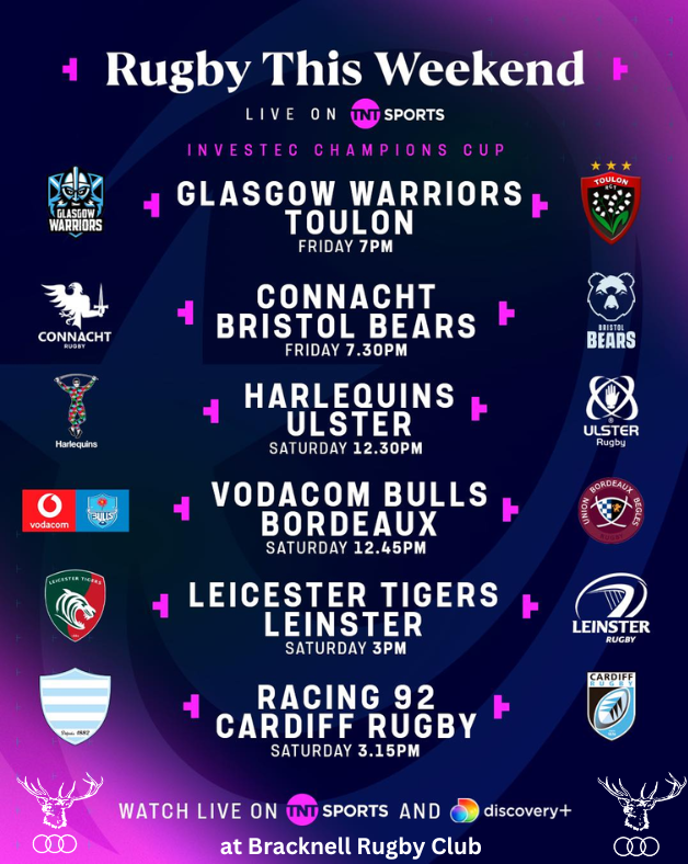 GoBRFC's tweet photo. This weekend its Round 4 of the @ChallengeCup_ with @PremRugby sides in action . All games will be shown in the #stagbar LIVE on @rugbyontnt
#InvestecChampionsCup #Rugby #RugbyUnion #ChampionsCup #Schedule #Timings #RoundFour #rugbylife #rugbyworld https://t.co/KLSkk3E9TM