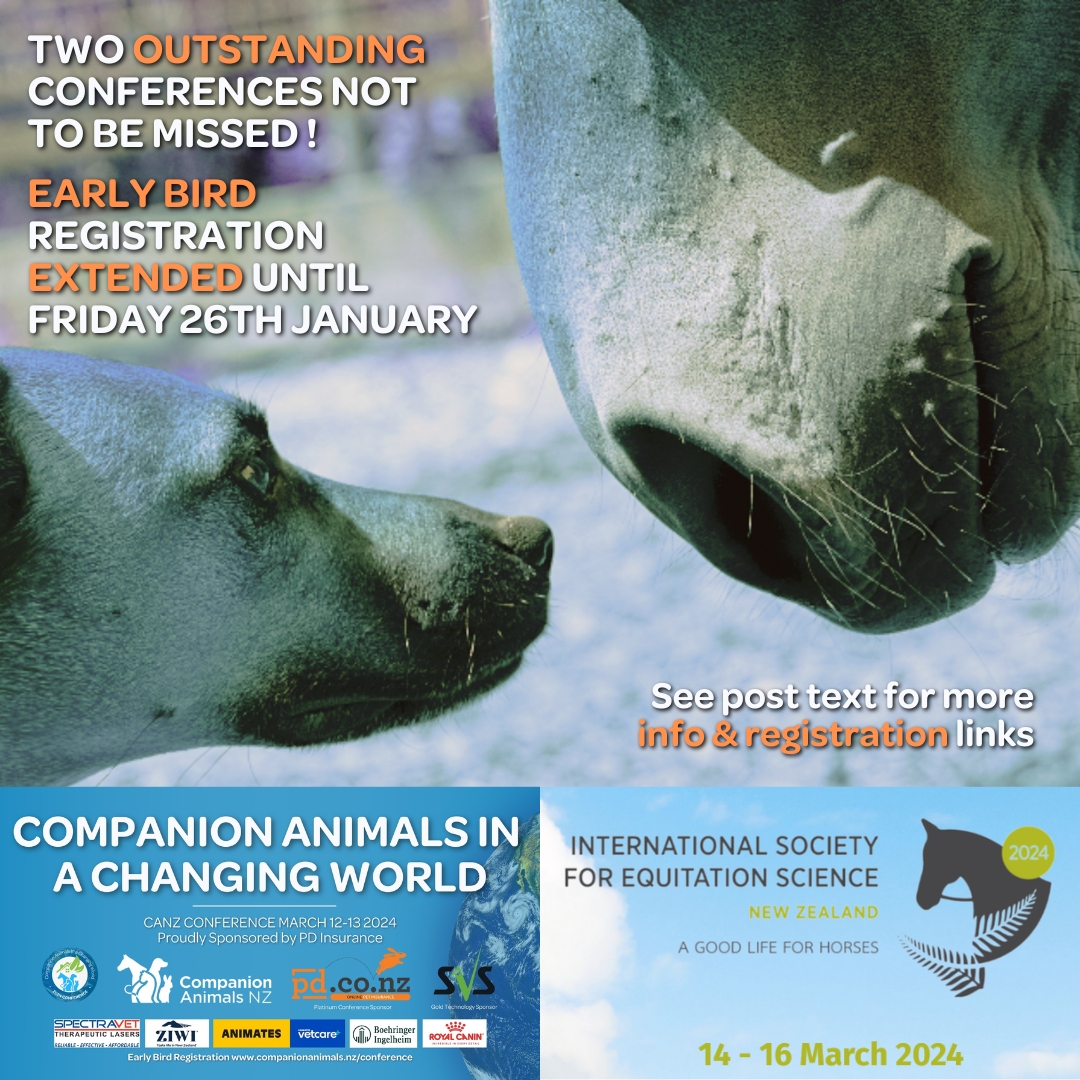 _CANZ_'s tweet image. Great news ! EARLY BIRD REGISTRATION DATE EXTENDED 

To find out more and to register, companionanimals.nz/conference

Direct booking links: events.humanitix.com/canz and events.humanitix.com/ises where you will find both conferences listed for quick registration of both events.