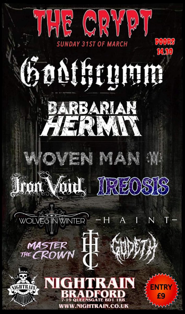 Nightrain, Bradford - Sunday 31st March (Easter Sunday), with Godthrymm headlining!