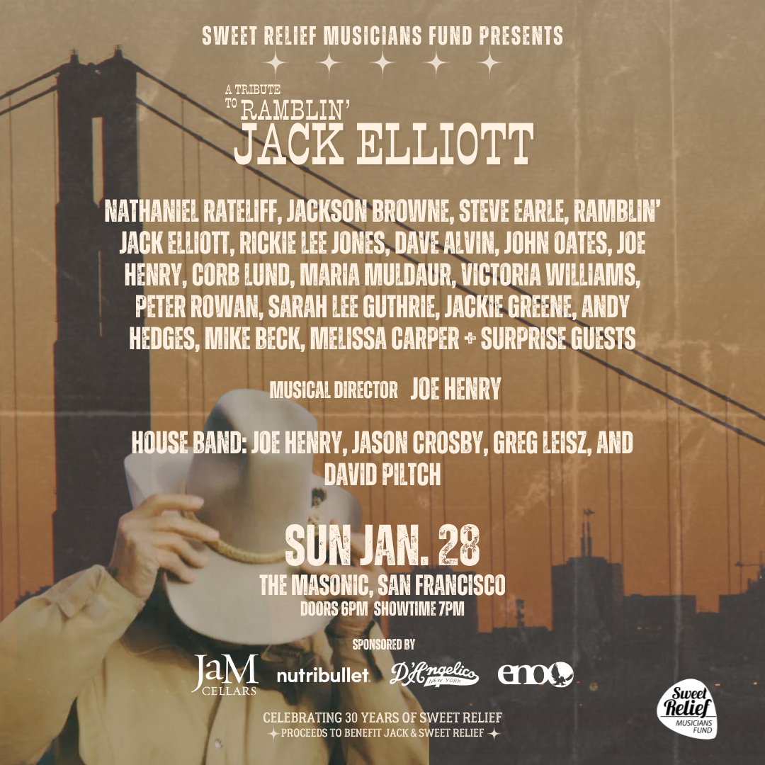 SweetRelief's tweet photo. Just 9 days until our Tribute to Ramblin' Jack Elliott show 🎶 We're so excited to have longtime #SweetSupporter, Jackson Browne, join us!

Fun fact: Browne was inducted into the Rock and Roll Hall of Fame in 2004! Bruce Springsteen gave his induction speech 🎶 https://t.co/xqMaKvI4x5