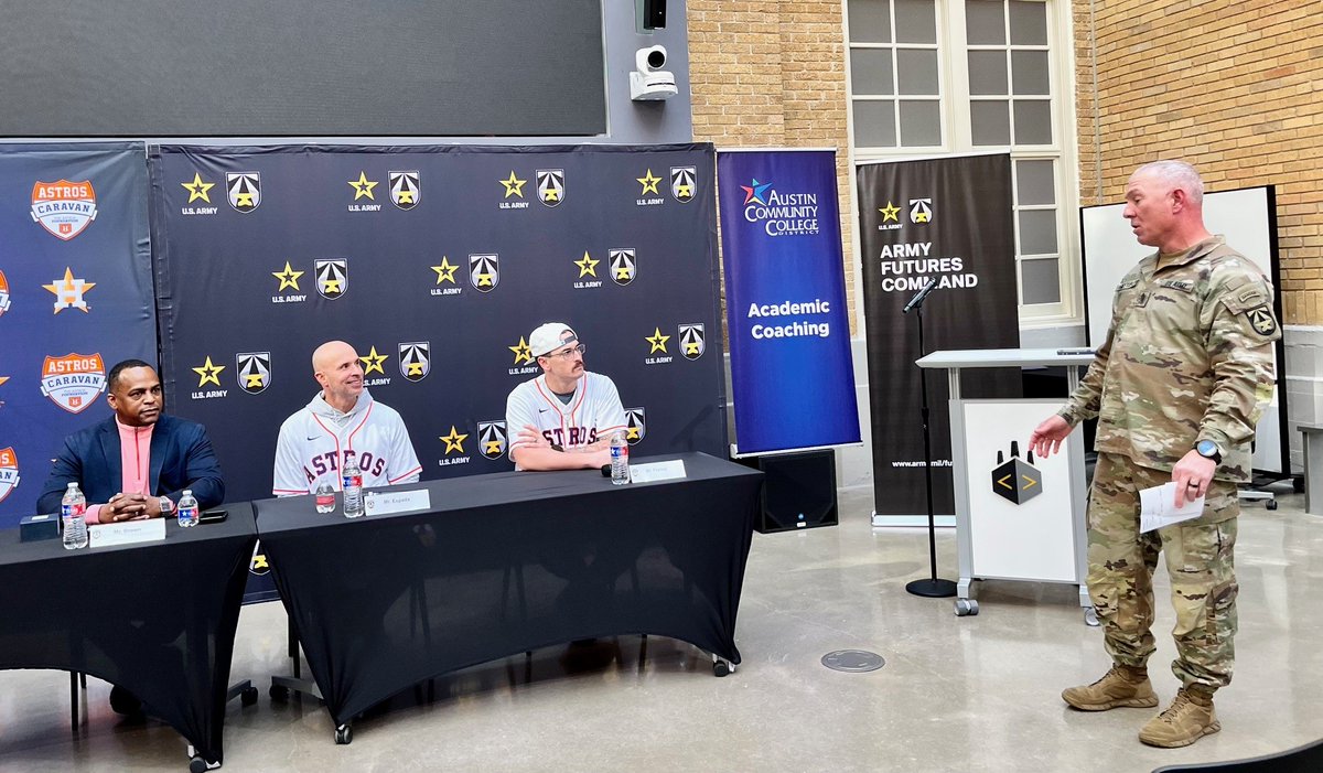 Spectacular visit from the #HoustonAstros today! Thank you for sharing leadership wisdom and your passion for data analytics during your panel at the Army Software Factory. Your support of AFC and our team is genuinely appreciated. #ForgeTheFuture