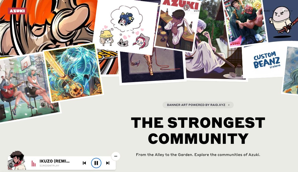 Now featuring community music on the Azuki website, check out the playlist Azuki.com/community. 
Lets celebrate the amazing journey of <a href="/SDP808OD/">SireDontPlay 👺</a> and his work with <a href="/0xMUZUKI/">MUZUKI</a> + our long term commitment to music in the garden. More on this exciting update👇

The most special