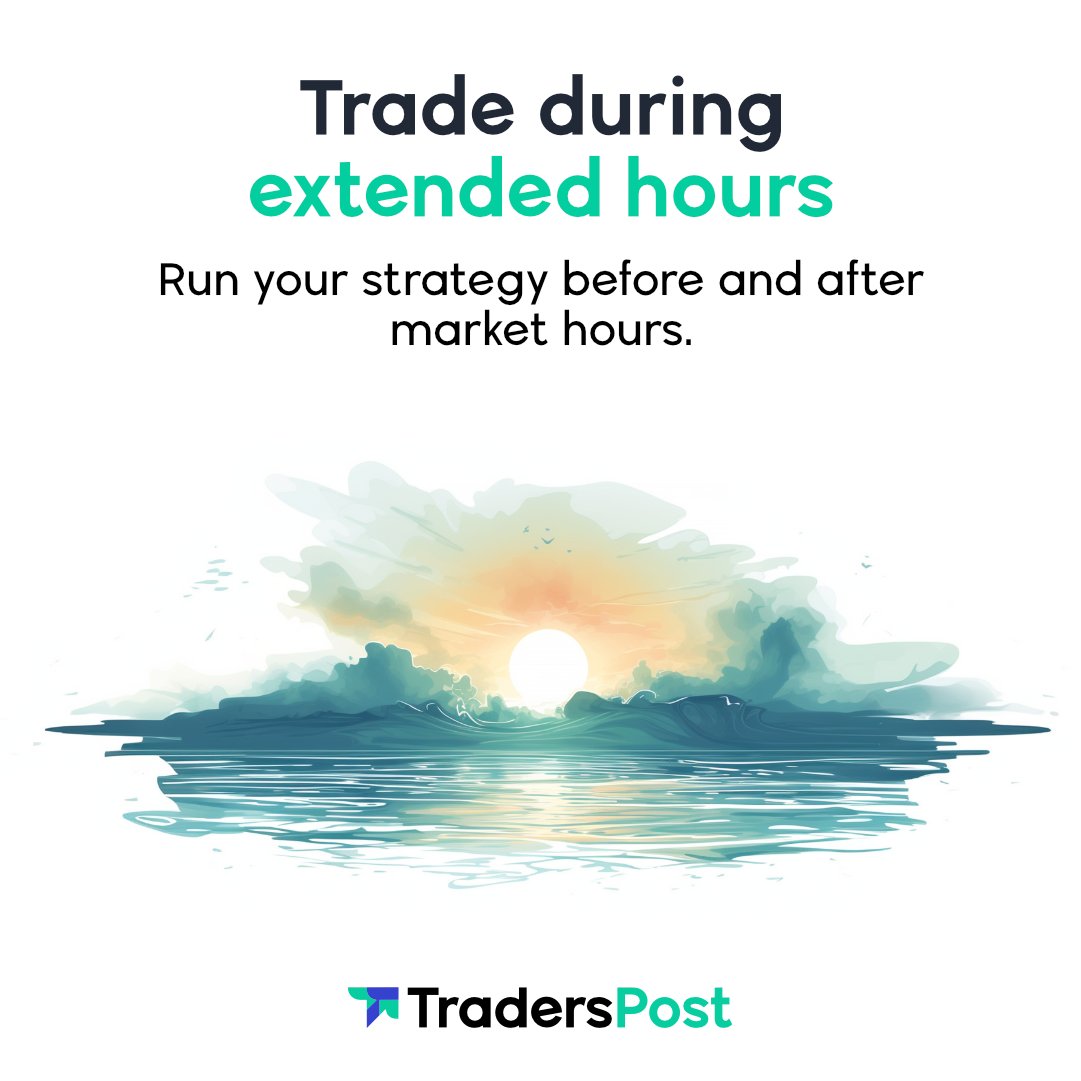 TradersPostInc's tweet image. Rise early, trade late – make the most of extended hours with TradersPost. Your strategy doesn&apos;t sleep, even when the markets do. #ExtendedHours #24HourTrading #TradersPost
