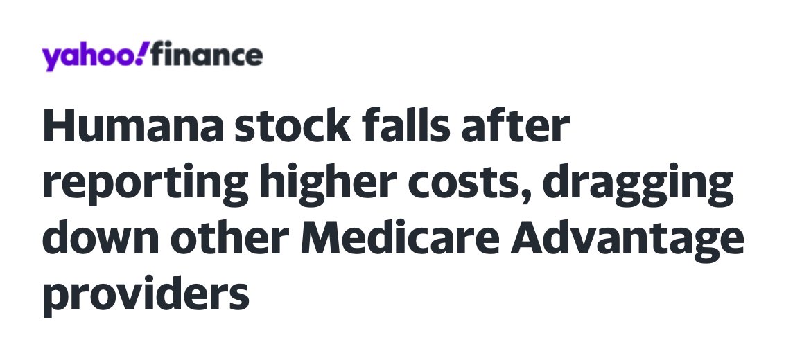 “Humana stock tumbled more than 12% today after the U.S. health insurer reported an increase in older patients seeking care, which would hurt its fourth quarter results.” The more these corporate insurers pay out in claims, the less they keep for themselves. Explains a lot.