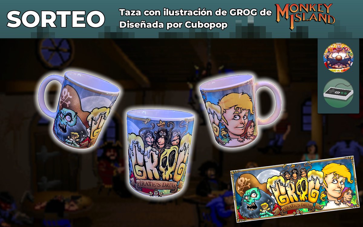 ¡Sorteamos una taza chulísima con diseño de Cubopop basado en Monkey Island! En ella podrás beber grog... o lo que quieras! 🍻

Condiciones:
- Seguir a <a href="/Cubopop1/">Cubopop</a>, <a href="/toon_keeper/">ToonKeeper</a> y <a href="/NoSoloBits/">NoSoloBits</a> 
- RT
- Residir en España
- No Cuentas Sorteo

Anunciaremos ganador el 22/01. ¡Suerte! 🍀