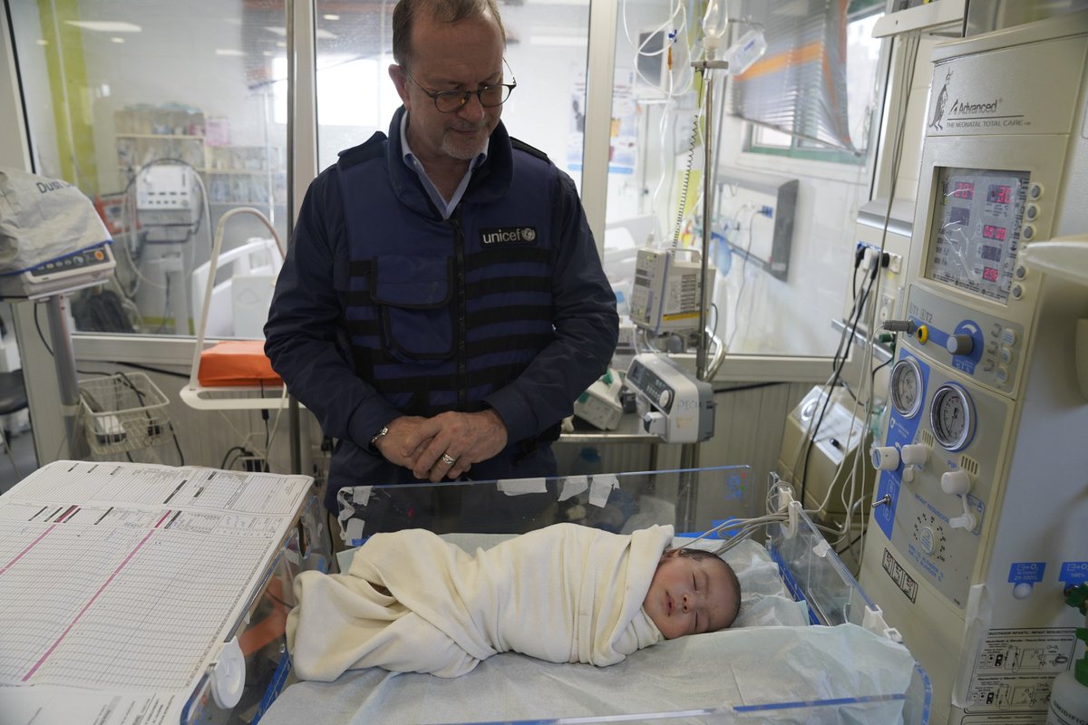 This baby has a congenital heart condition and can't get treatment. Children in Gaza, including those held hostage, urgently need access to life-saving supplies and services, and aid workers need to safely access children in need.