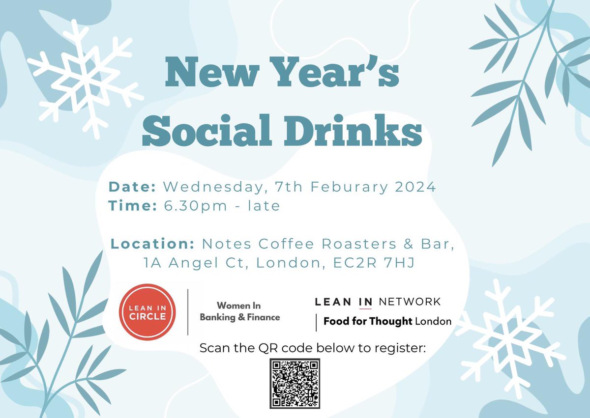 leaninwibf's tweet photo. Join us via the link below! The New Year's Social Drinks for Lean In (Women In Banking and Finance) community will be held on 7th February, Wednesday evening in central London.

https://t.co/rh28Ef07oA https://t.co/o4XtWbvEzP