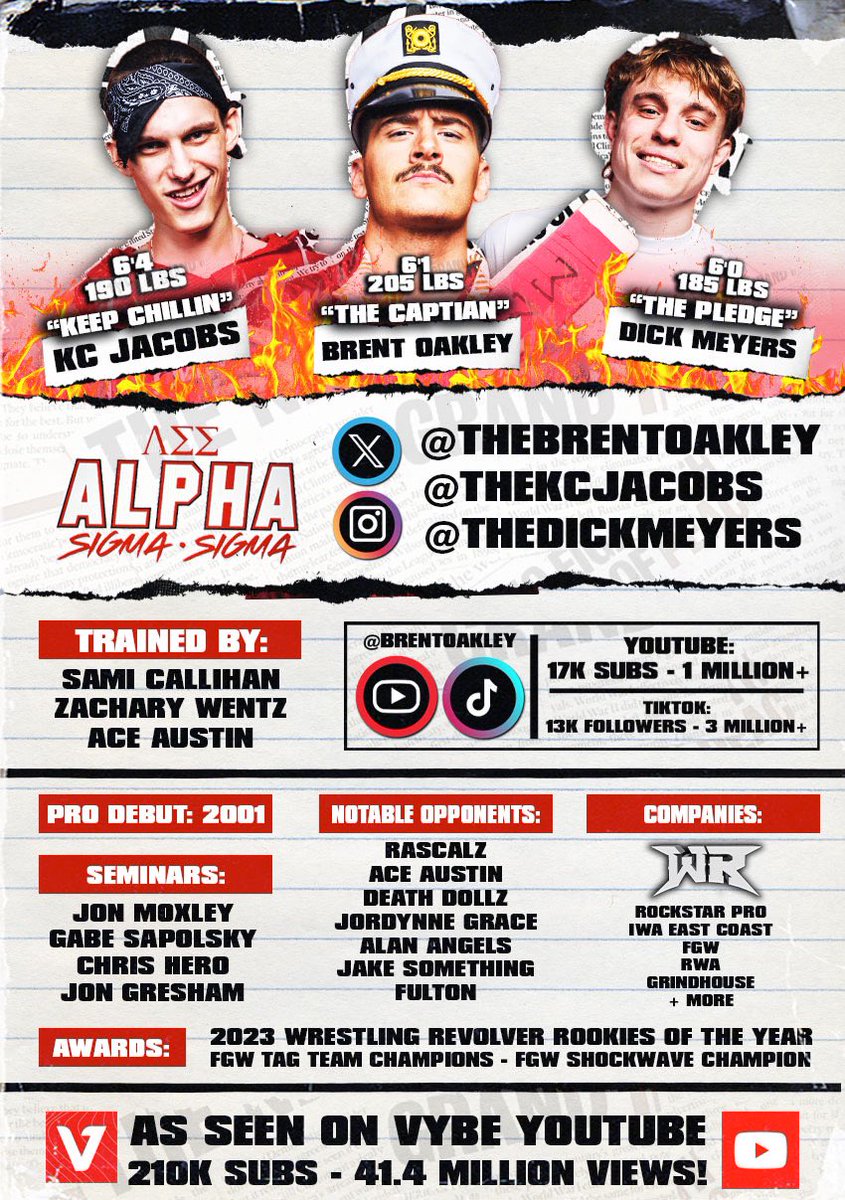 TheBrentOakley's tweet photo. 🚨BOOK US NOW🚨
As seen in @WeAreVYBE & @PWRevolver!
“ALPHA SIGMA SIGMA”
Brent Oakley, KC Jacobs & Dick Meyers
✅ Singles
✅ Tag Team
✅ Trios
DM’s are OPEN!
(Located in Dayton, OH) https://t.co/kE5yCNg5nF