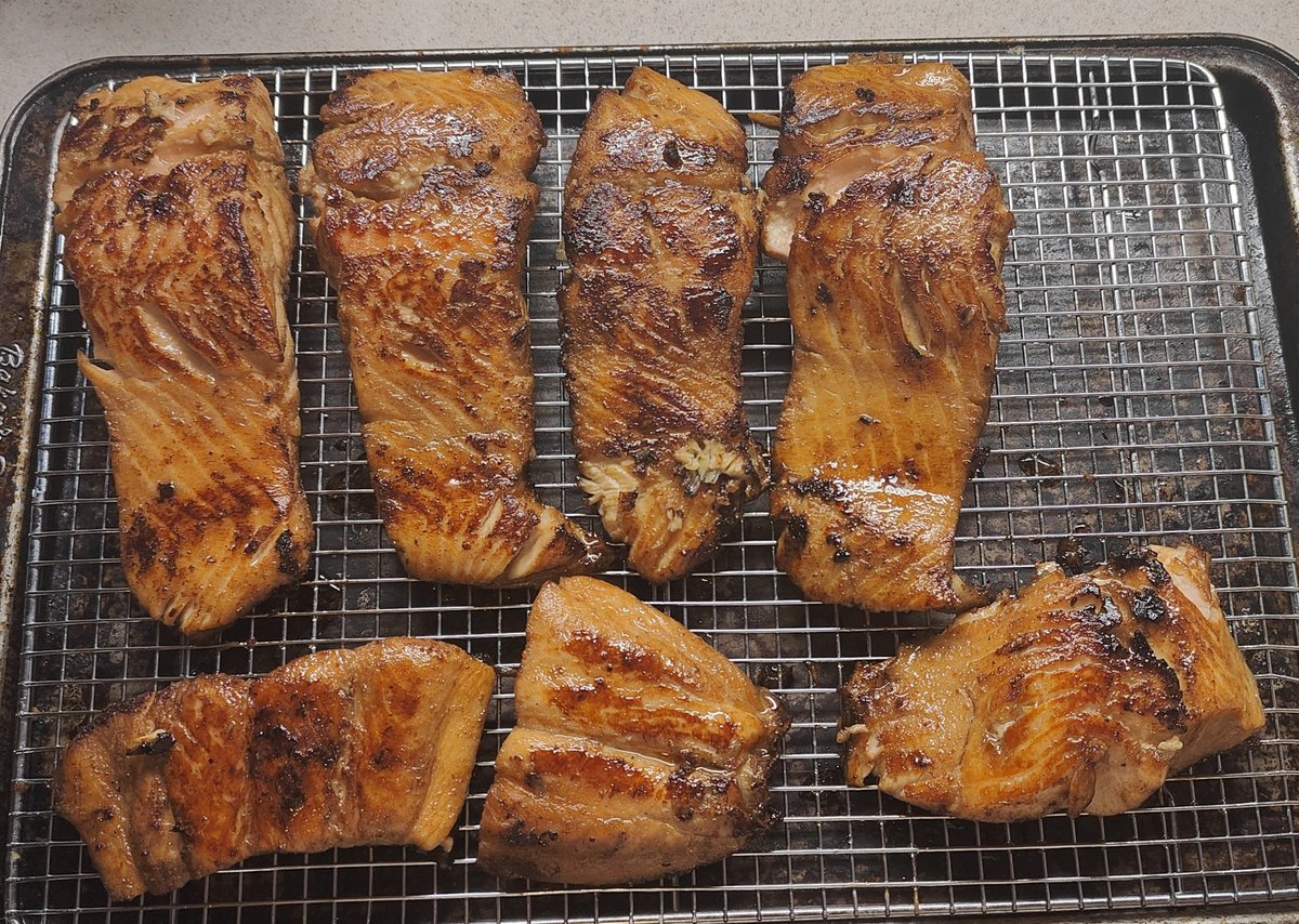 Feesh! Teriyaki Marinated Salmon pan fried in rendered Bacon fat... Crispy and oh so juicy!!!