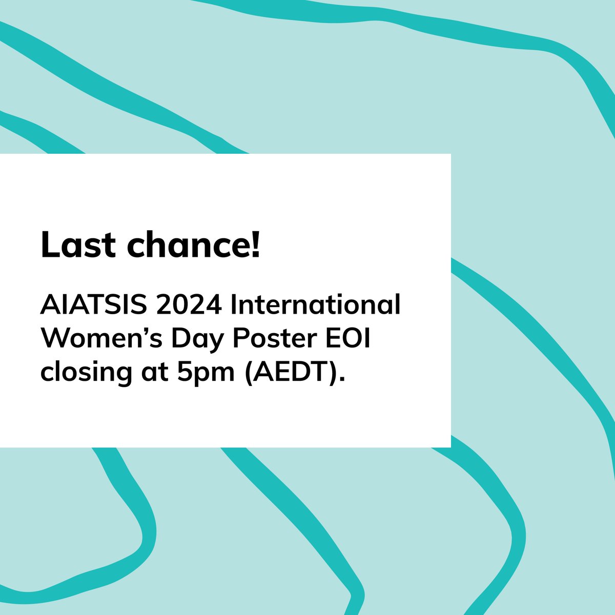 Closing today! The AIATSIS 2024 International Women’s Day Poster EOI closes today. Thank you to all the deadly artists who have submitted so far, and if you haven’t submitted yet you still have time! Submissions open until 5pm (AEDT) today. aiatsis.gov.au/whats-new/news…