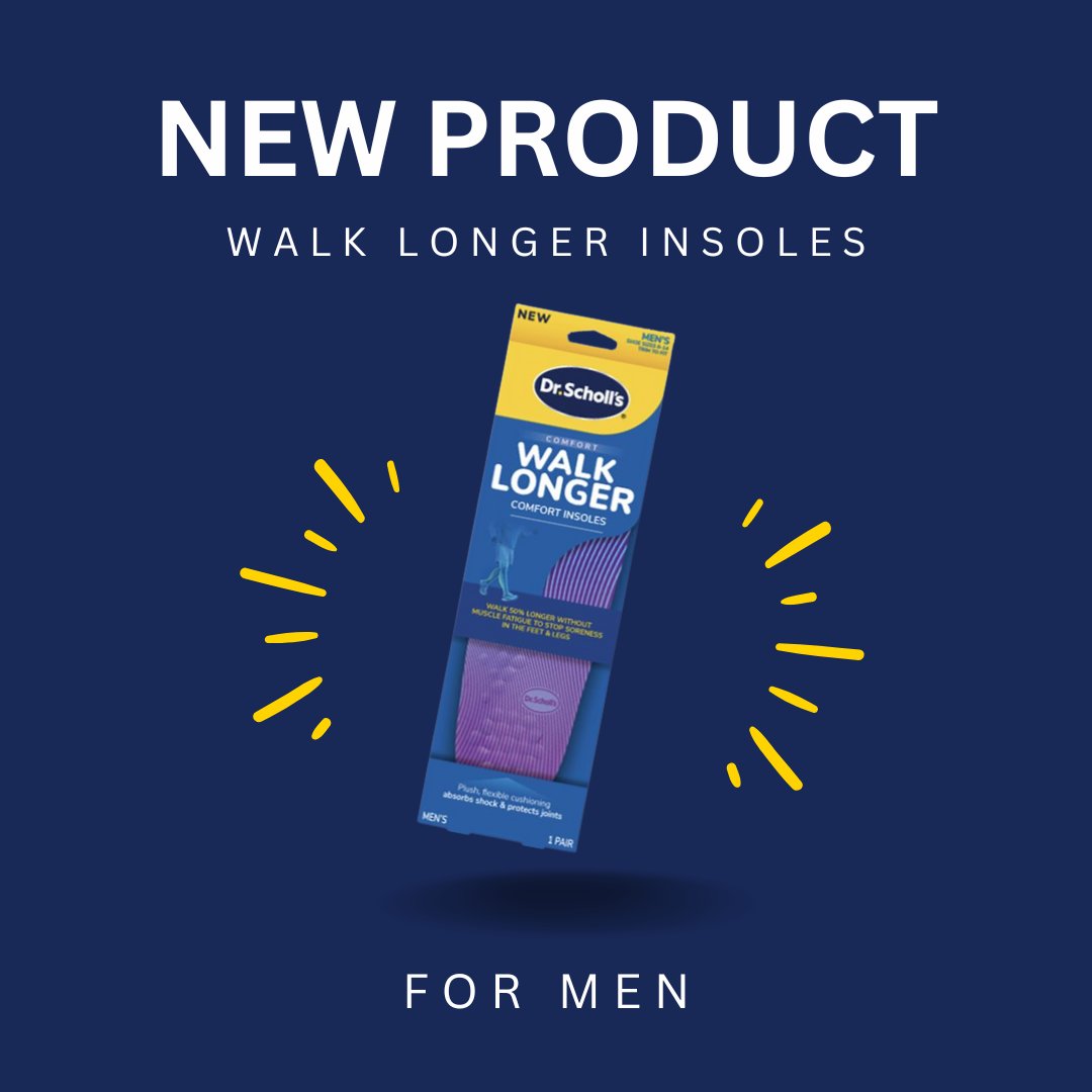 Your favorite Dr. Scholl's® Walk Longer Inserts now come in Men's sizing! These cushioning insoles reduce stress and strain on your lower body, reduce muscle fatigue, relieve muscle soreness, and more! Click here to shop: brnw.ch/21wGcGI 👣⏳ #DrScholls