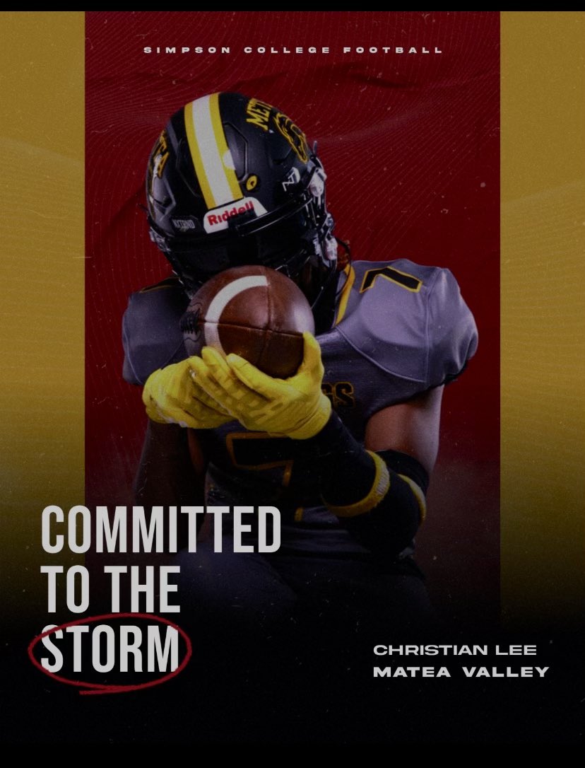 Christian Lee (@christian07lee) on Twitter photo After multiple visits and talks with the coaches, I am excited to announce that I am committed to <a href="/scstormfootball/">Simpson Football ⚡️</a>!! #RollStorm ⚡️⚡️ <a href="/CoachARoberts/">Anfernee Roberts</a> <a href="/ReedHoskins/">Reed Hoskins</a> <a href="/parps34/">Coach Parpet</a> <a href="/MeteaAthletics/">Metea Athletics</a> @MeteaFootball After multiple visits and talks with the coaches, I am excited to announce that I am committed to <a href="/scstormfootball/">Simpson Football ⚡️</a>!! #RollStorm ⚡️⚡️ <a href="/CoachARoberts/">Anfernee Roberts</a> <a href="/ReedHoskins/">Reed Hoskins</a> <a href="/parps34/">Coach Parpet</a> <a href="/MeteaAthletics/">Metea Athletics</a> @MeteaFootball