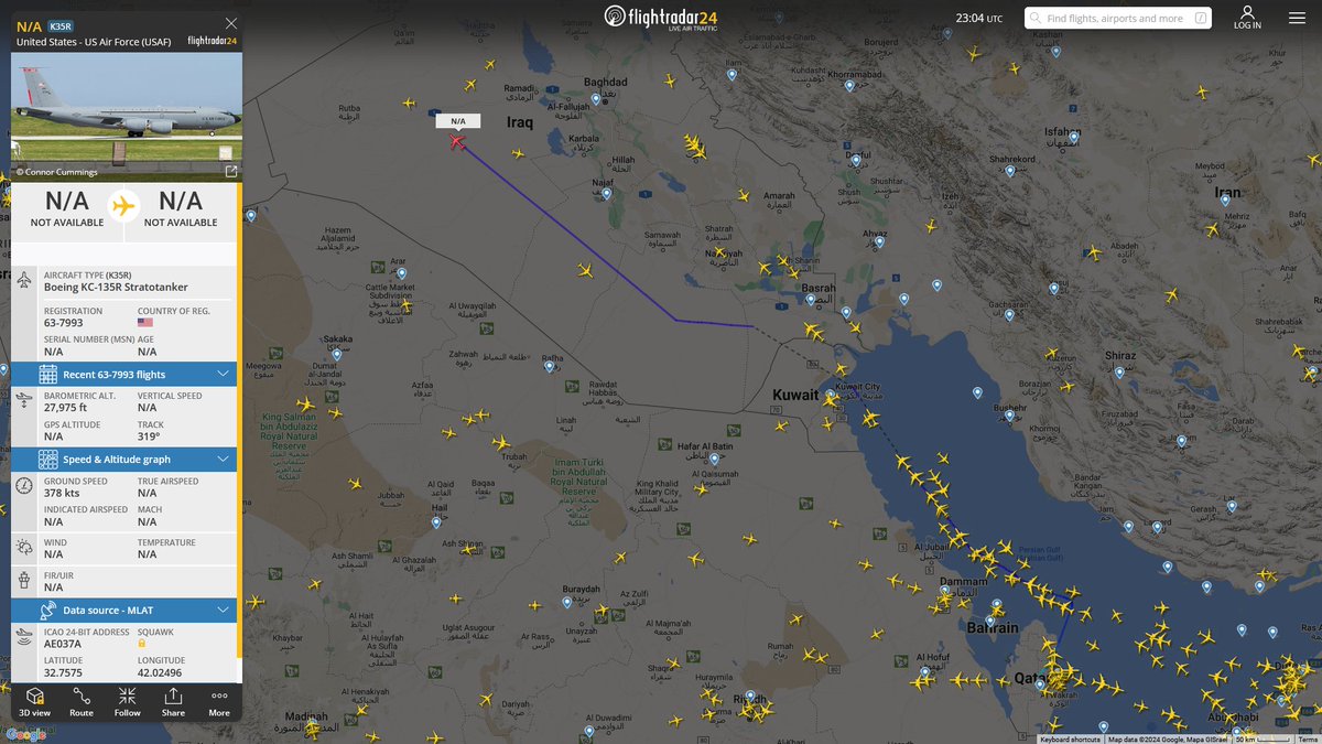 Jan. 19, 2024
#Al-Udeid Air Base #Iraq

#NoCALLSIGN #AE037A USAF KC-135R Stratotanker