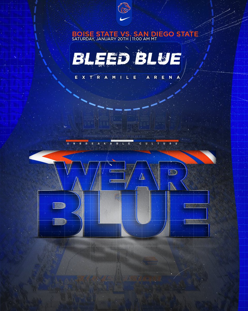 Boise State men's basketball against San Diego State at 11 AM this Saturday. Wear Blue!