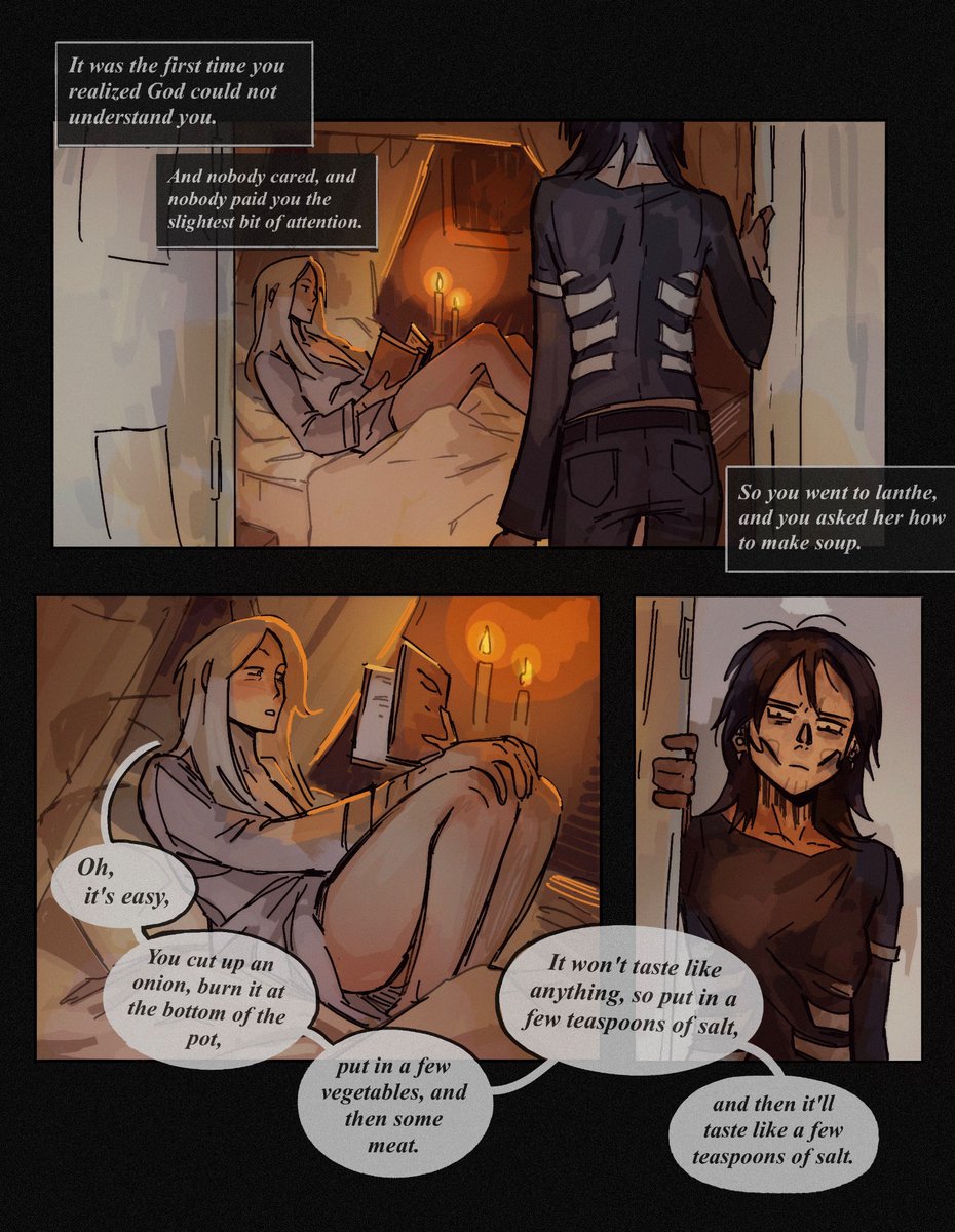 naomistares's tweet image. harrow makes soup : the comic ! (1/4) #TheLockedTomb