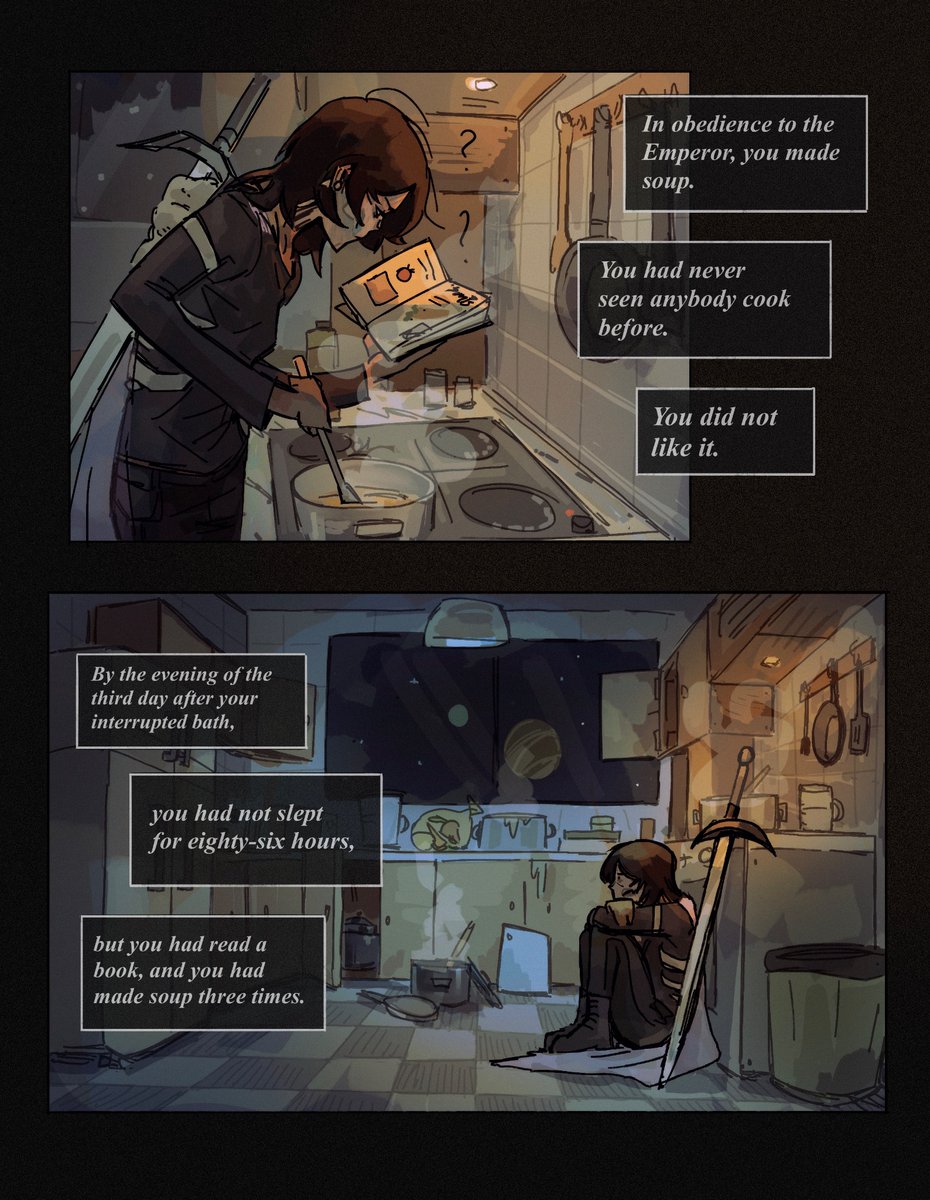 naomistares's tweet image. harrow makes soup : the comic ! (1/4) #TheLockedTomb