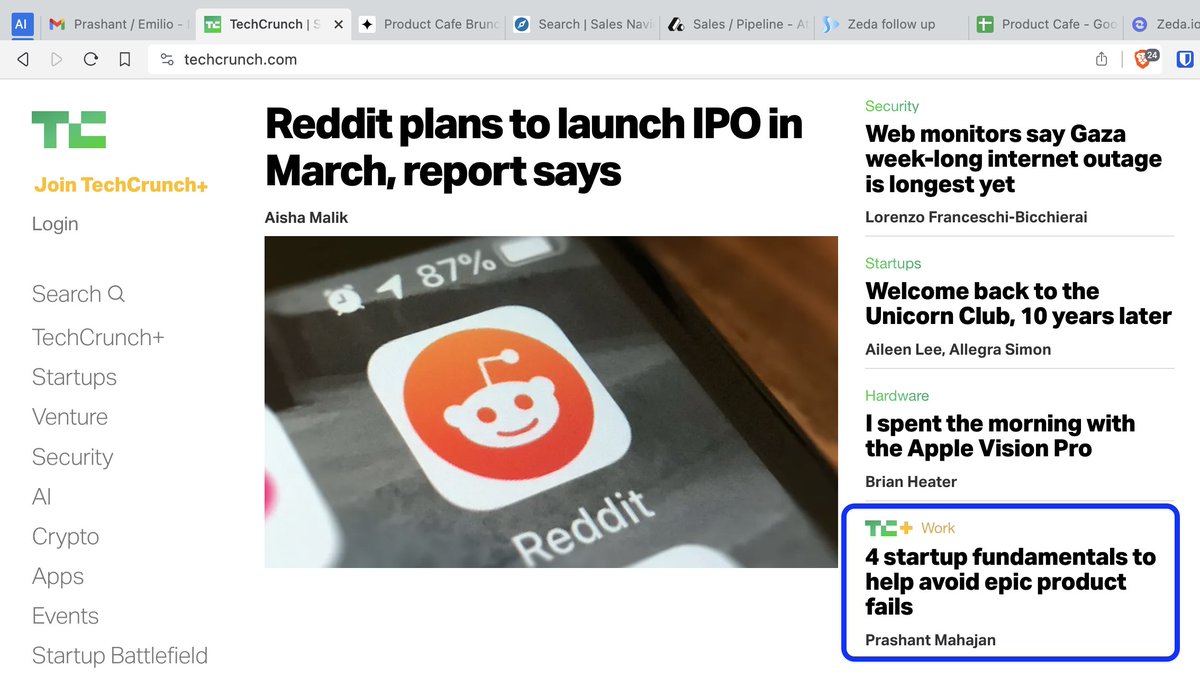 prashantpmx's tweet image. My life lessons about how to avoid product failures were featured on @TechCrunch's homepage.

Taking out my girl to celebrate this.