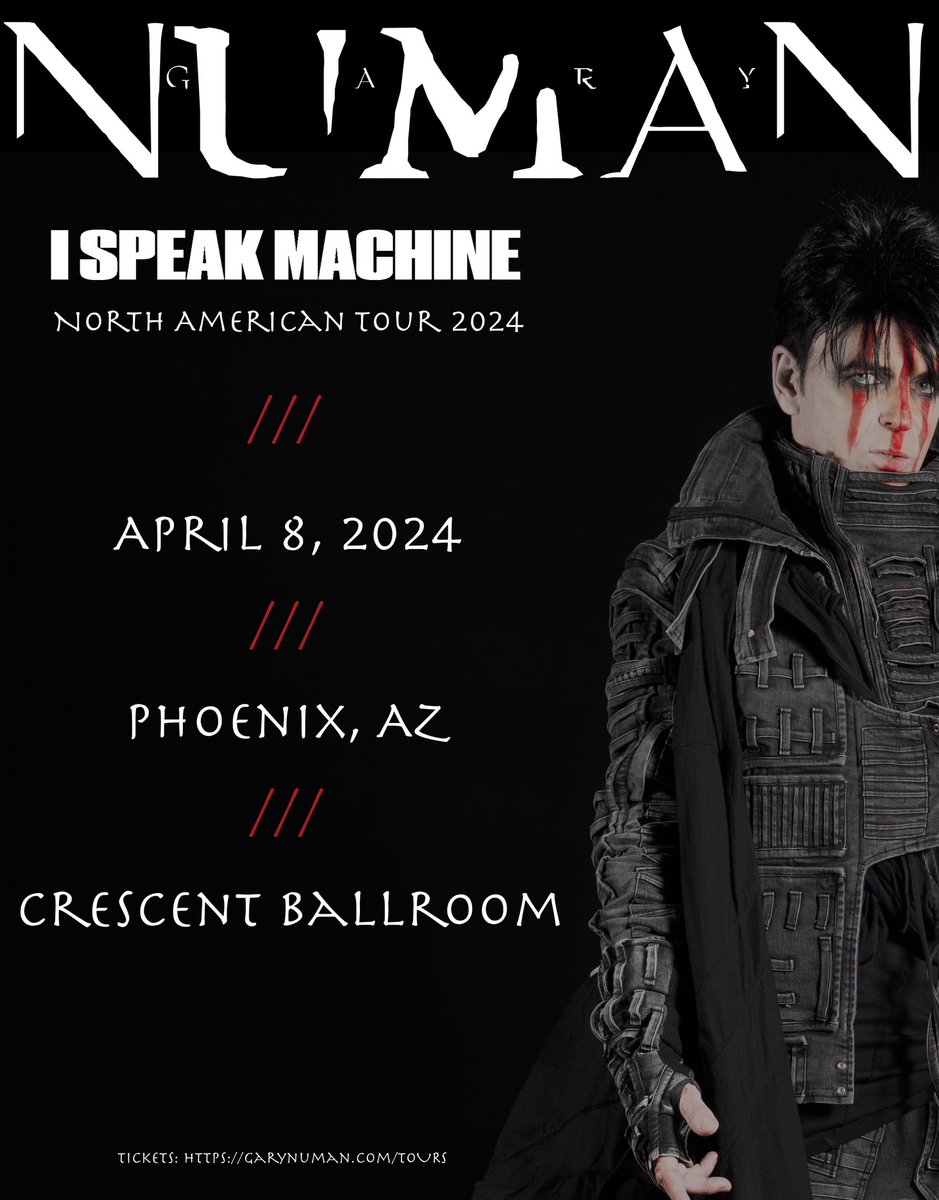 numanofficial's tweet photo. April 8th, Phoenix, AZ. Crescent Ballroom. With guest: I Speak Machine. Tix: https://t.co/d9p0s9t1f1 https://t.co/dn3utWASf4