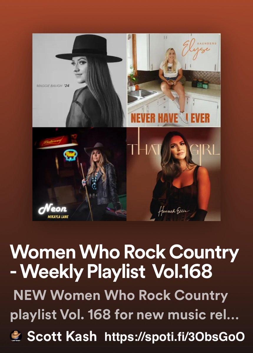 NEW #WomenWhoRockCountry playlist for new releases by @MaggieBaugh @Elyse_Saunders @mikaylalaneband @brittaylormusic @JuliaColeMusic @maddyetrew @EileenCarey @ccoopermusic +MORE #Spotify spoti.fi/3ObsGoO #NewMusic2024 #Country @Know_Know44 @rt_tsb @MusicCityMemo