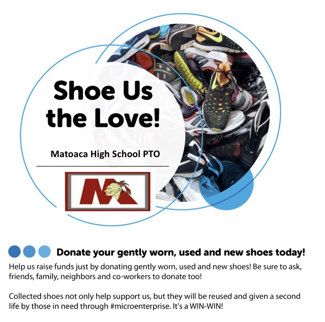 Reminder - Tomorrow is the deadline to collect new or gently used shoes and bring them to Matoaca High! 👟👠👞

You can also bring them tomorrow night (Friday the 19th) at our boys basketball games from 5-8. 

While you’re there, pick up Chick Fil A sandwiches for your family! 🐄